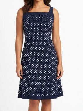 Chaps Sleeveless Pull On Stretch Fit & Flare Polka Dot Dress- Sz. Med
